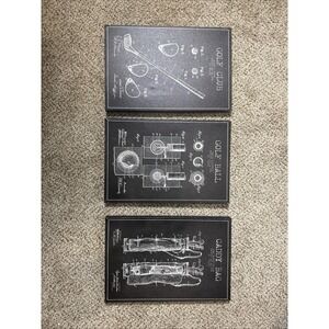 Golf Patent Wall Art Set of 3 Canvas Golf Gifts Office Decor Black White 8x 12‎